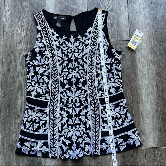 INC International NWT Black Embroidered Peplum Tank Blouse Medium Moody Blues - Picture 8 of 9